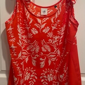 CAbi Red and White Floral Sleeveless Tank Top